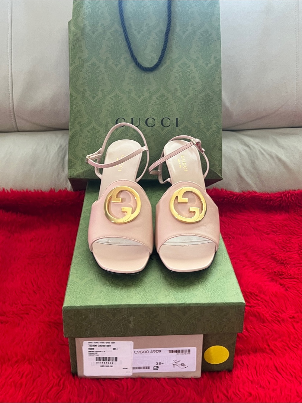 Gucci Blush Pink Leather Sandals with Gold Double G